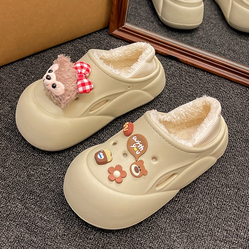 New Winter Cotton Slippers Fleece-Lined Thick Moon Shoes Soft Bottom Non-Slip Home Slippers Winter Can Be Worn 2024 - Image 1